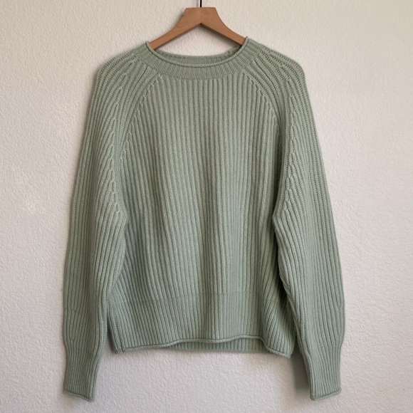 ALLUDE  100% Cashmere Rib Knit Long Sleeve Pullover Sweater Mint Green XL - Picture 1 of 11